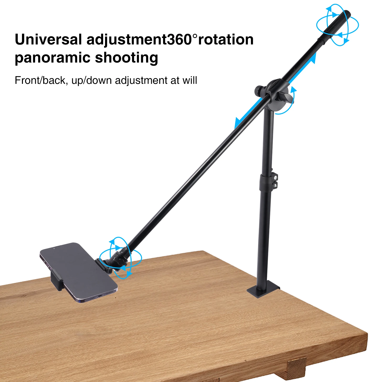 Overhead Desk Mount with Phone Holder & 360° Ballhead Table C-Clamp for Webcam Light Live Streaming Holding Arm