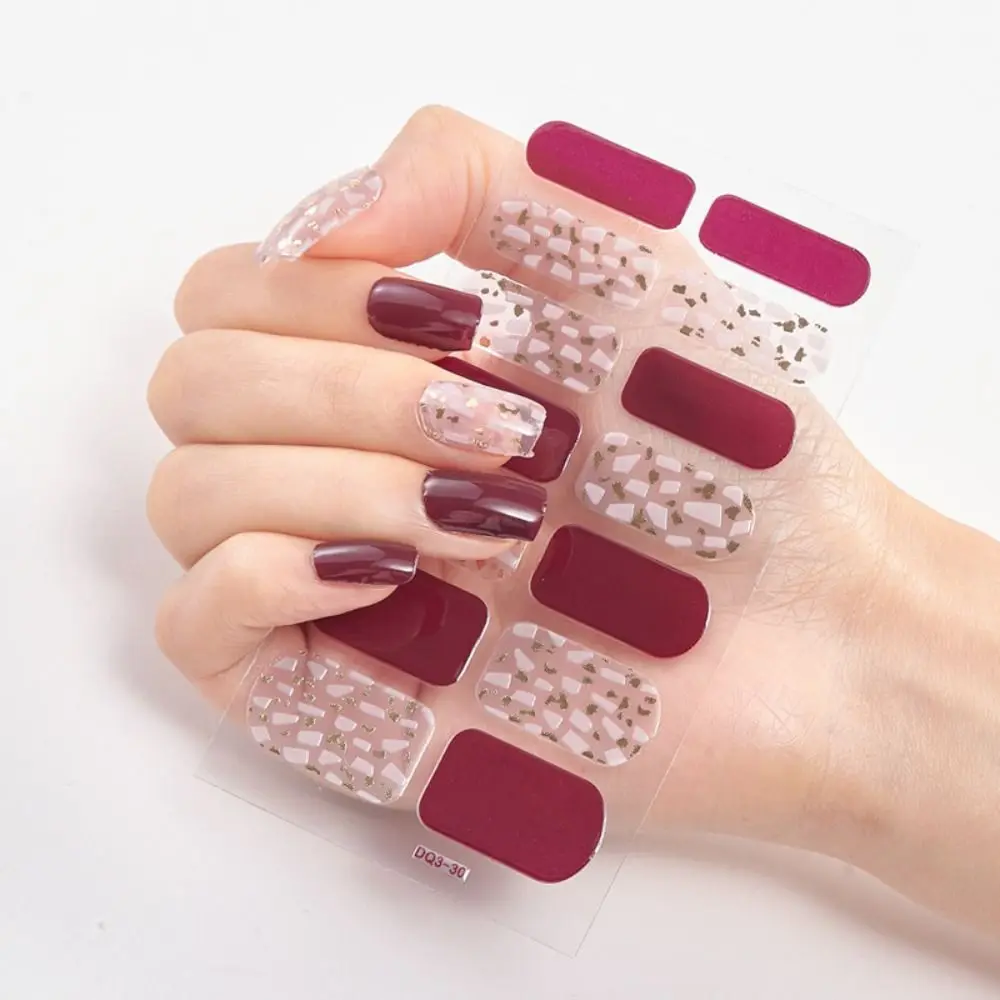 5Sheets Strips Gel Nail Stickers 3D Semi Cured Gel Full Nail Wraps Glittering Hot Stamping Gel Nail Polish Strips