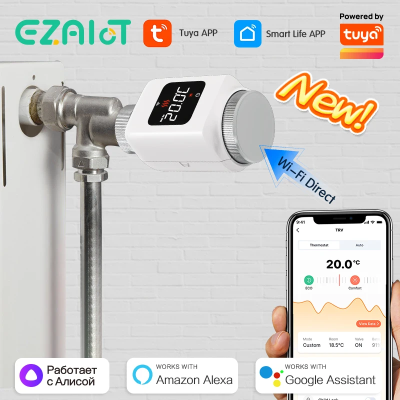 Tuya Smart Wifi Thermostatic Head Radiator Valve TRV Programmable App Remote Temperature Controller Smart Life Alexa Google Home