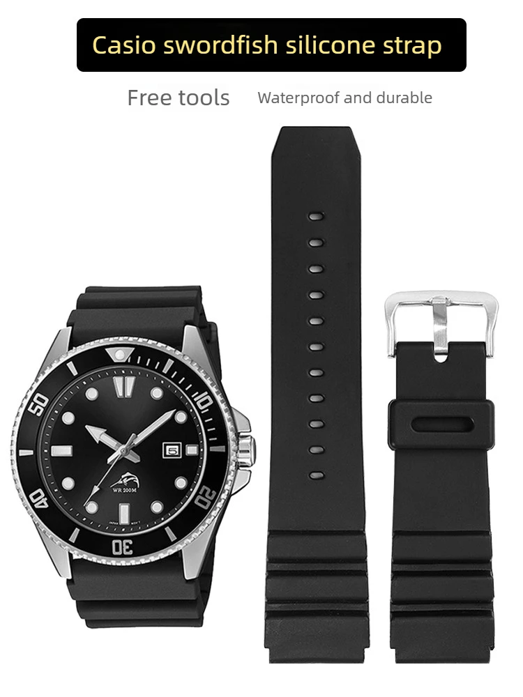 Rubber Watch Strap for Casio Swordfish MDV-106 MTP-VD01 Water Ghost Heart of The Ocean 22mm Strap
