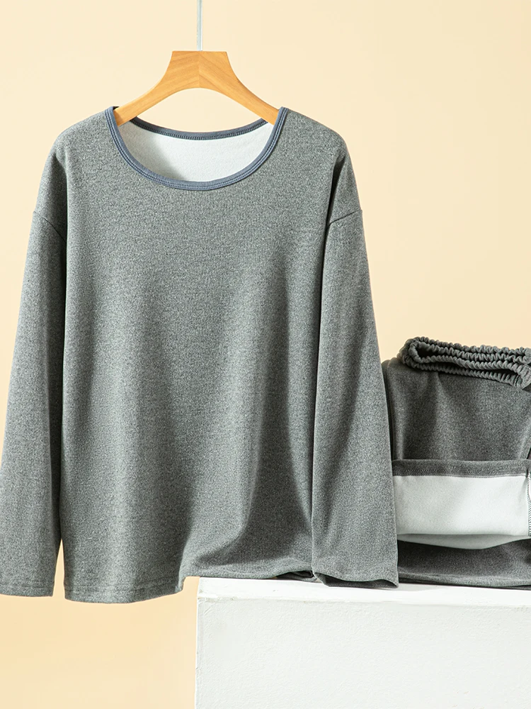 طقم ملابس منزلية دافئة أنيقة للنساء شتوي مبطن Fce فضفاض طويل Sve Spwear مقاس كبير طقم مكون من قطعتين غير رسمي #4