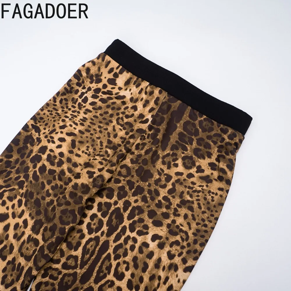 FAGADOER Sexy Leopard Print Elastic Pants Women Color Block High-waisted Straight Leggings Female Streetwear Bottoms 2025 New