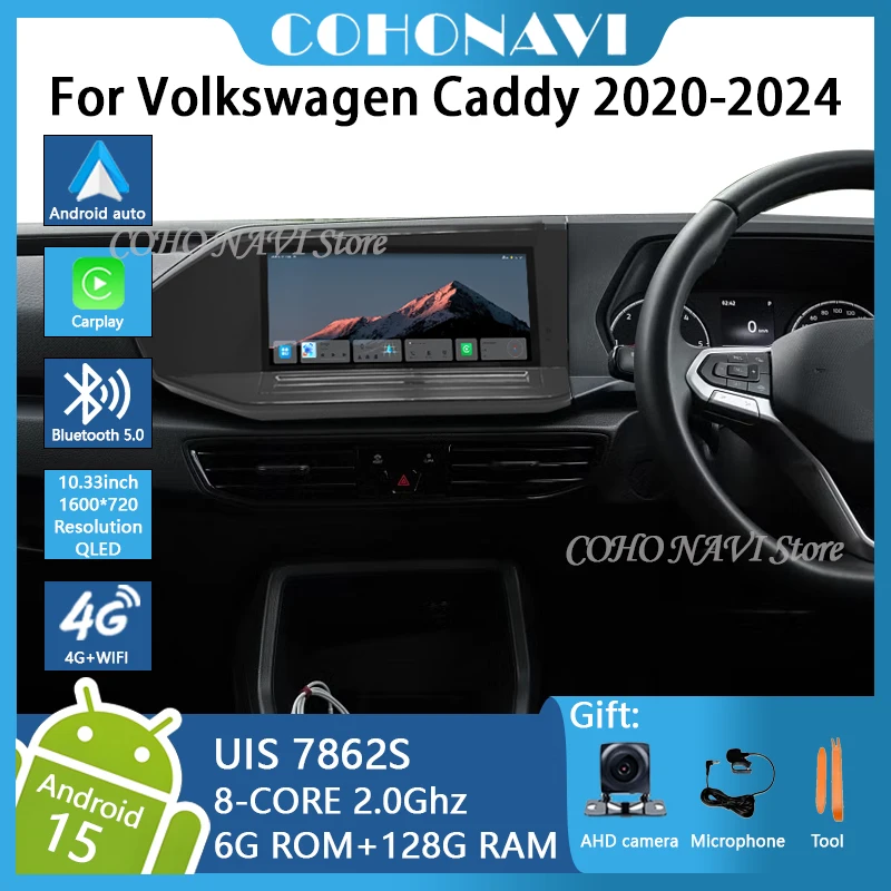 

10.33" 6+128G Android15 Car Stereo For VW Caddy 2020-2024 Wireless CarPlay Multimedia Player