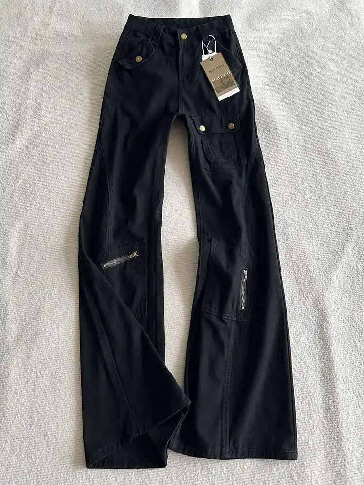 Women Black Gothic Y2k Flare Jeans Vintage Harajuku Baggy Cargo Jean Pants Japanese 2000s Style Emo Denim Trousers Clothes 2025