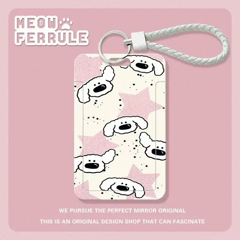 Dompet Kartu Vertikal Pink Star Cute Puppy, Tempat Kartu Bernilai Tinggi untuk Wanita, Tempat Kartu Identitas, Gantungan Kunci, Tempat Kartu Foto Kpop