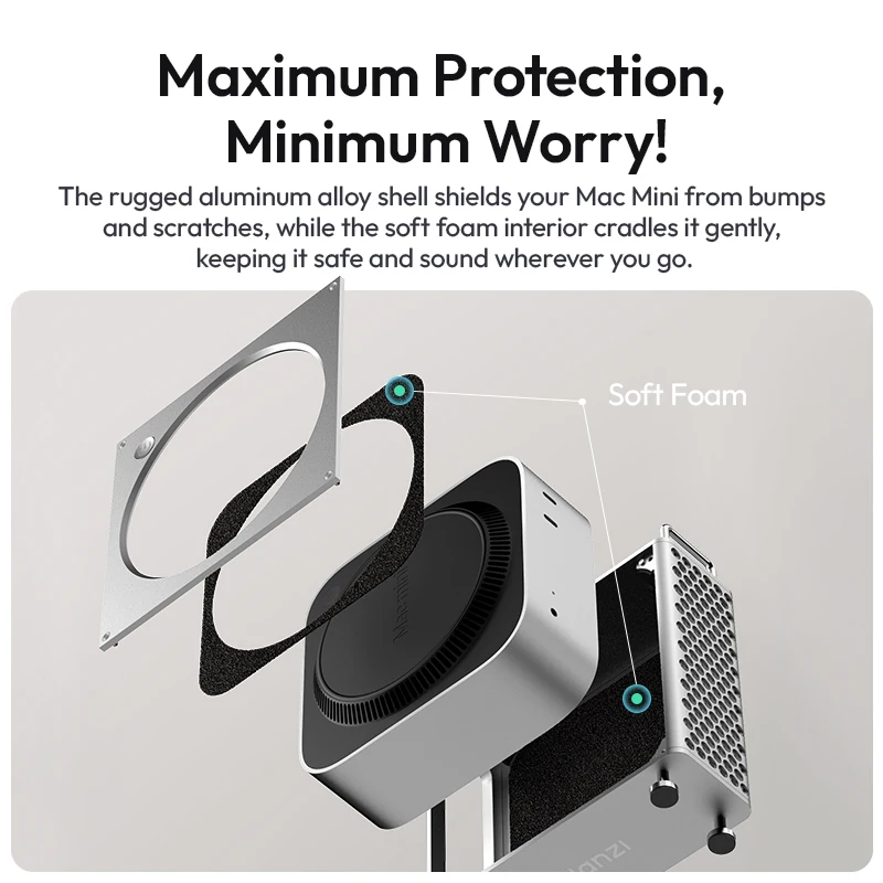 Чехол Ulanzi QT01 из алюминиевого сплава для Mac Mini M4/M4 Pro с гладкой полой задней частью и быстрым охлаждением