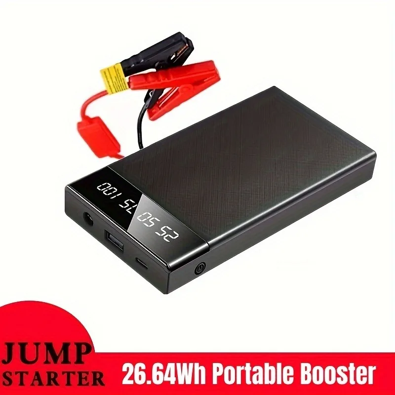 Portable 26.64Wh Car Jump Starter With USB Power Bank And Digital Display For Emergency Vehicle Start