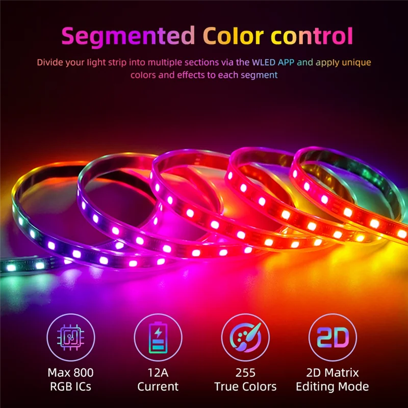 AA08-Wifi RGB LED Strip Controller ESP32 Dual-Channel WLED Smart Controller 5-24V Max 12A 800 Ics EU Certified GPIO16 2.4G