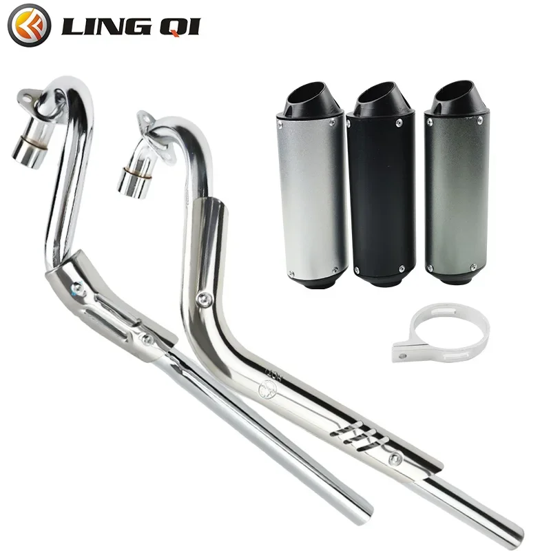 Motorcycle Bevel Muffler Exhaust Pipe Full System Fit For Off Road ATV Metal Slip-on Durability Accessories Dirt Pit Bike