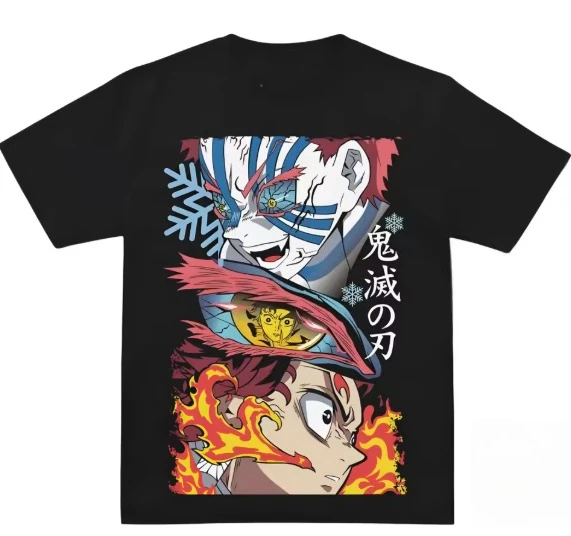 Demon Slayer Akaza Vs Tanjiro Anime Graphic  2026 New for T Shirt Water Fire Breathing Kimetsu No Yaiba Manga Streetwear Cotton