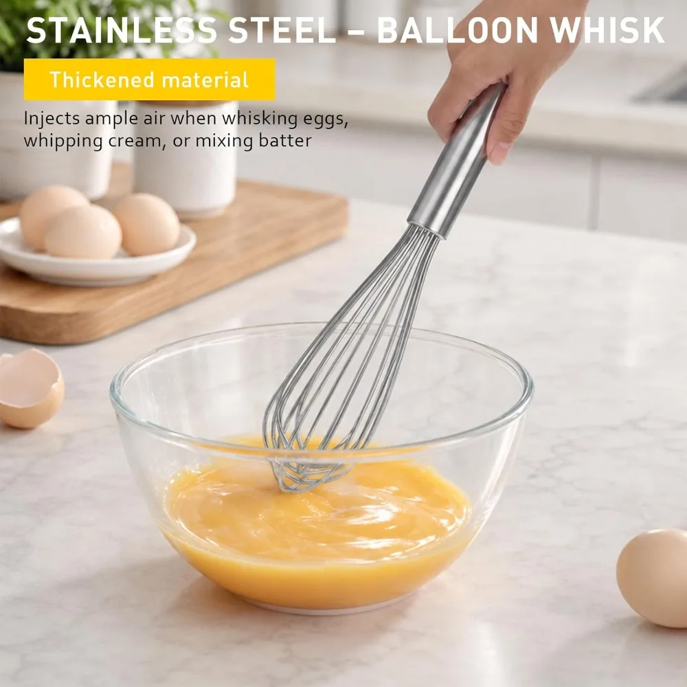 4Pcs/Set Stainless Steel Baking Accessory: Balloon Brush, Ball Brush, Dough Cutter and Bread Cutter – Ideal for Beating, Mixing and Cutting Pizza Dough, Sourdough and More