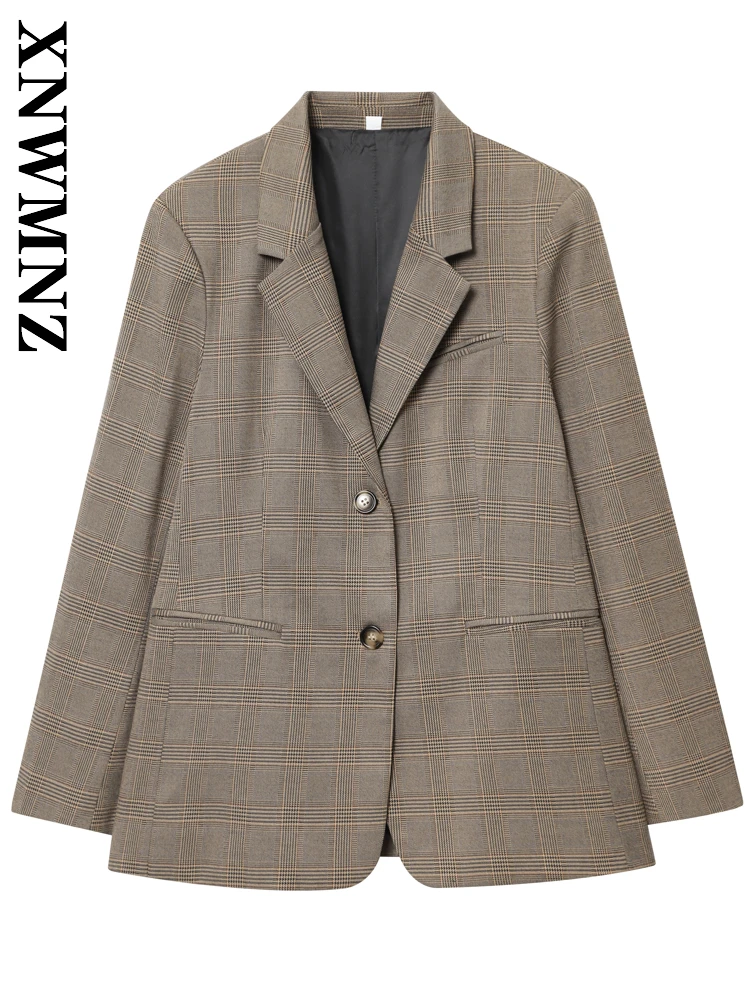 

XNWMNZ 2025 осенний женский повседневный винтажный топ с зубчатым воротником и длинными рукавами, топ для поездок на работу, женская одежда, модный костюм, пальто