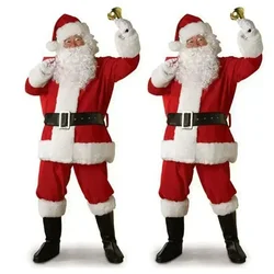 Costume de cosplay de Noël du père Noël pour hommes, velours rouge de luxe classique, déguisement imbibé de Noël, vêtements de fête du Nouvel An, jeu de plis