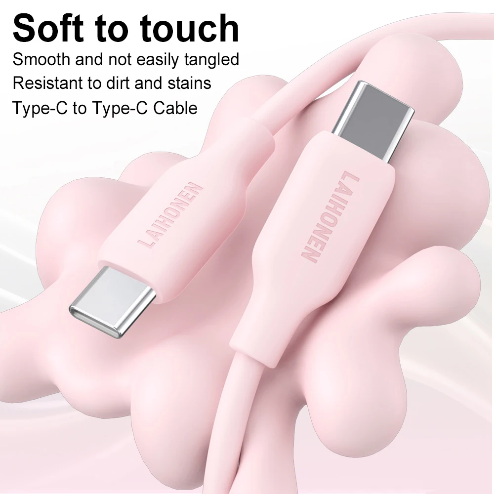 LAIHONEN 60W 3.3FT USB-C to C Cord, Cherry Pink Silicone Soft, For MacBook Pro 22 iPad Air4/5/Mini6/Pro12.9 S22 Ultra Pixel PS5