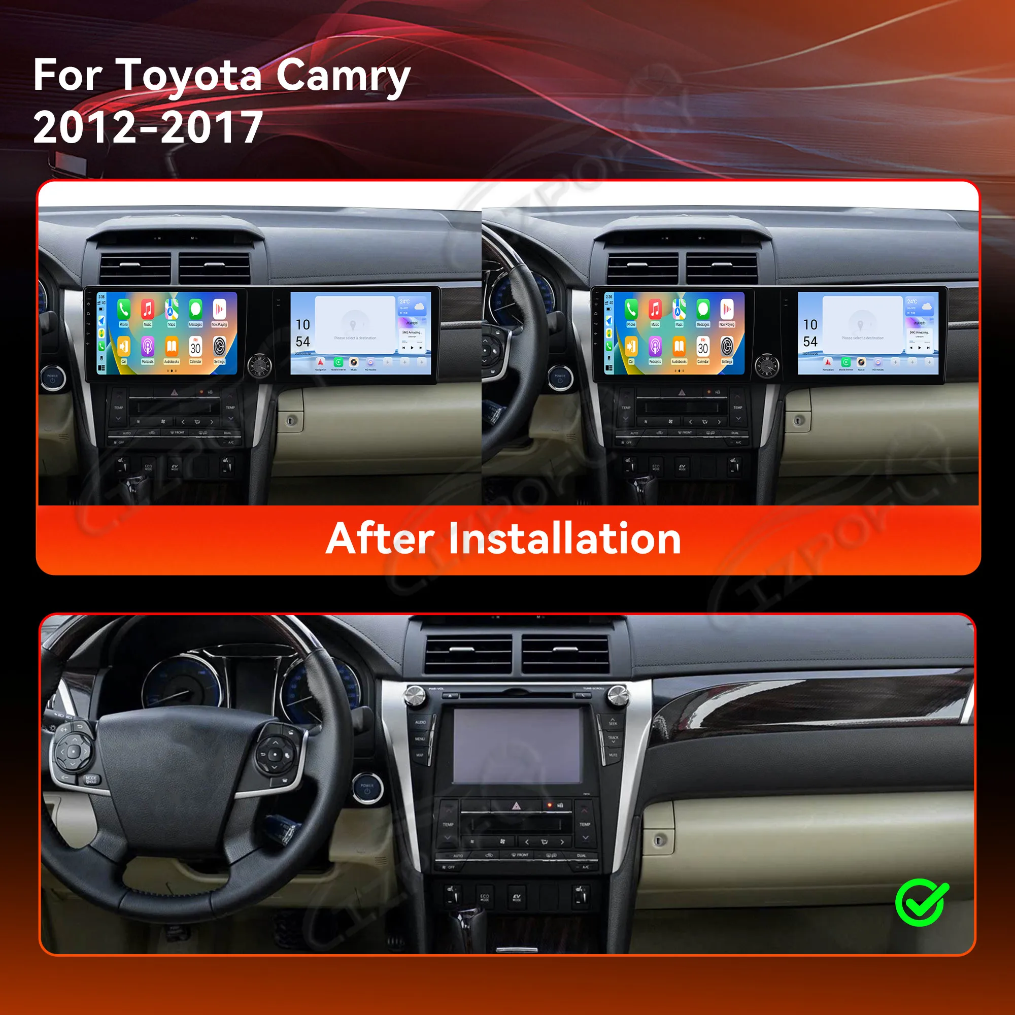 Dual 10.1 Inch Car Radio For Toyota Camry 2012-2017 Android 13 CarPlay GPS Navigation Multimedia Player Head Stereo Unit Auto