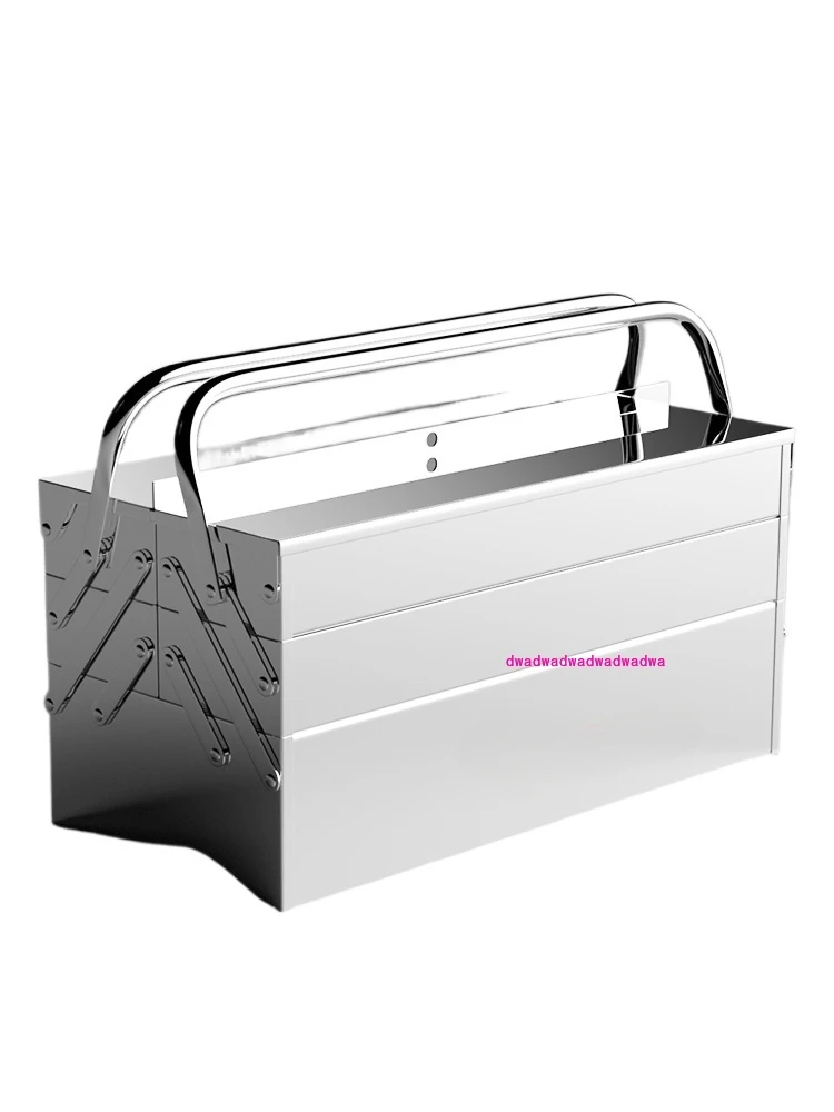 Stainless Steel Toolbox Household Multifunctional Hardware Three-layer Folding Car Iron Industrial Storage Box