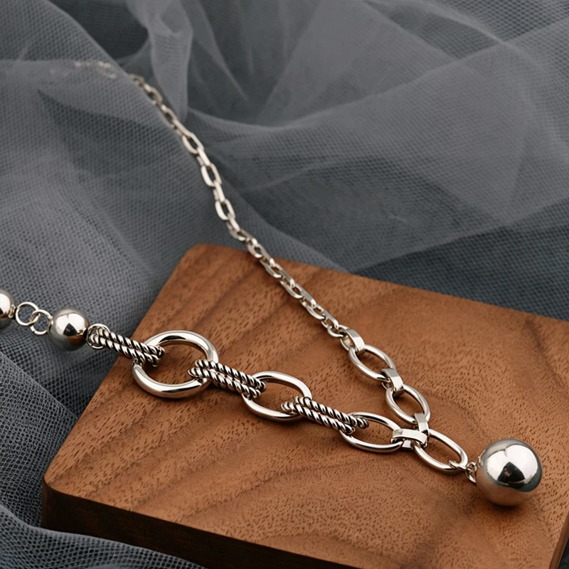 Neue 925 Sterling Silber Halskette mit Perlenanhänger, Punk Hip Hop Vintage Gliederketten für Damen, Markenschmuck Geschenk Großhandel