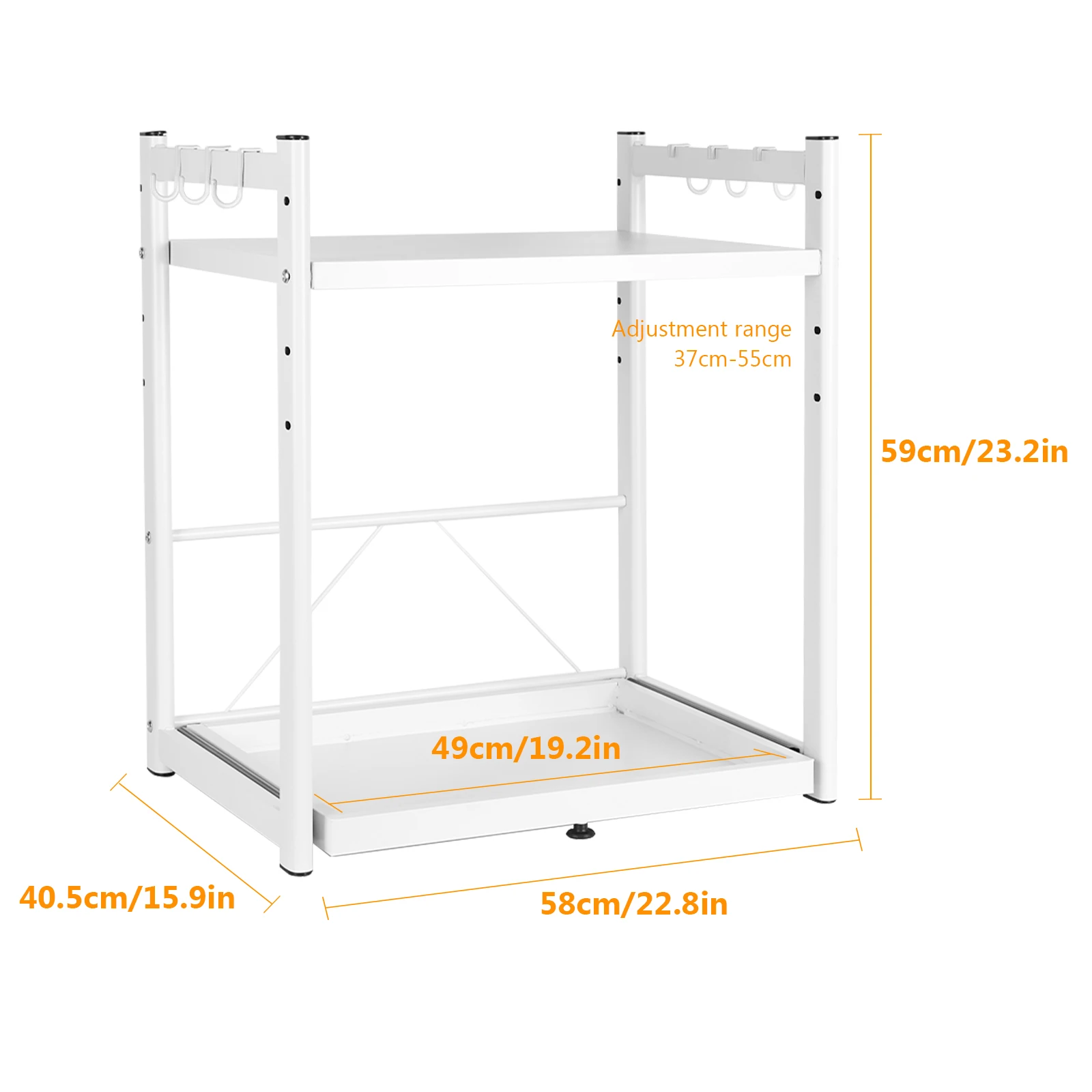 Expandable Microwave Rack with Hooks Microwave Storage Stand Non Slip Over Microwave Shelf Carbon Steel for Kitchen