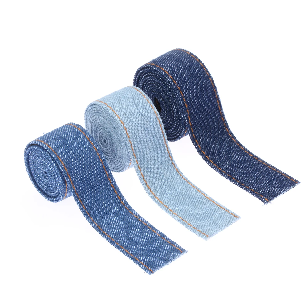 1M Double-sided Jumper Denim Ribbon Solid Color Jeans Fabric Tape Bow Cap Sewing Clothing Decorations Hairclip Accessories 3Size