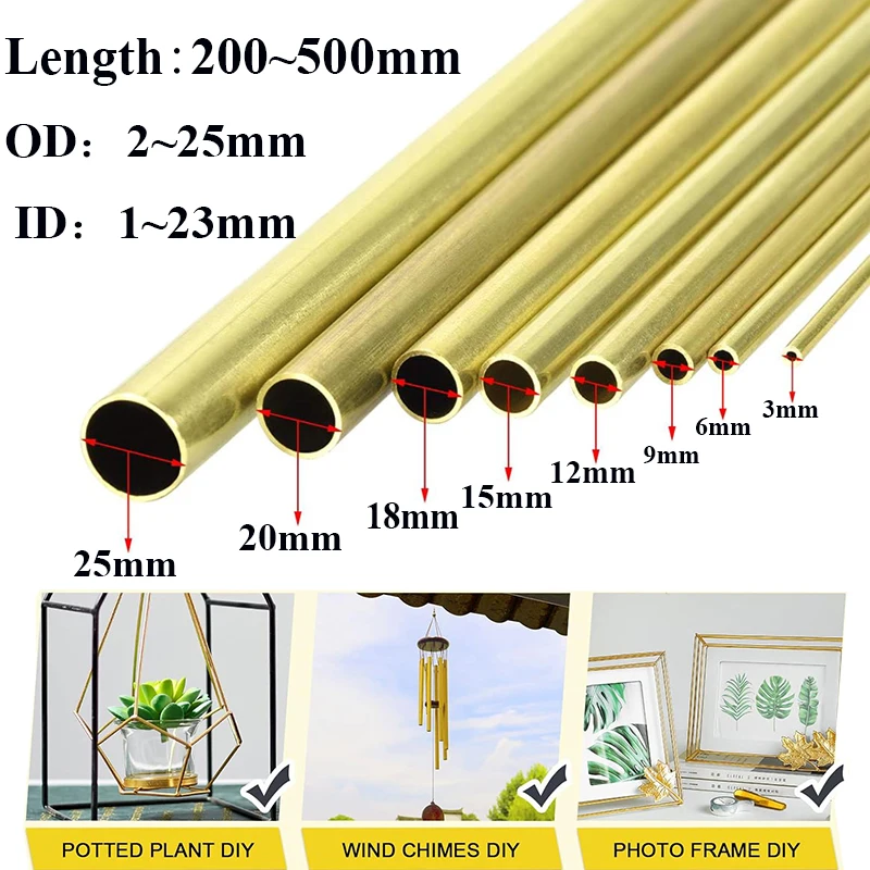 

1pcs Brass Tubes DIY Pipe Round Diameter 25/22/20/18/16/14/12/10/8/6/4mm Length 200mm 300mm 500mm Brass round tube