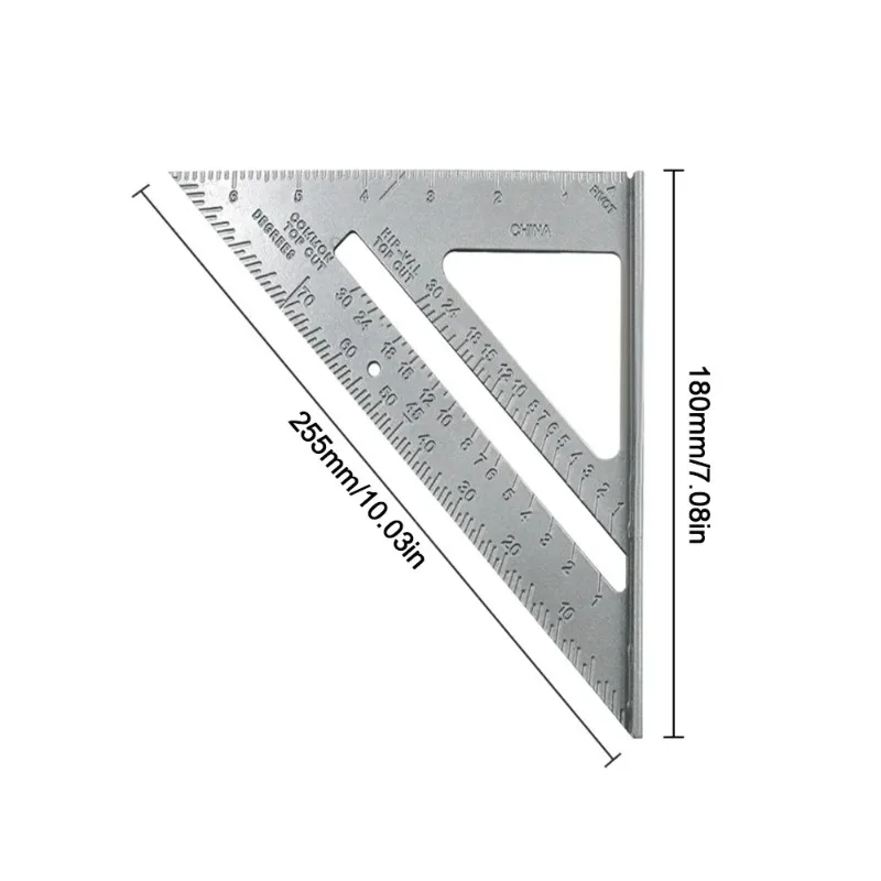 7'' Triangle Speed Square Ruler Aluminum Alloy Carpentry Tool for Roofing Framing Angle Marking and Layout Work