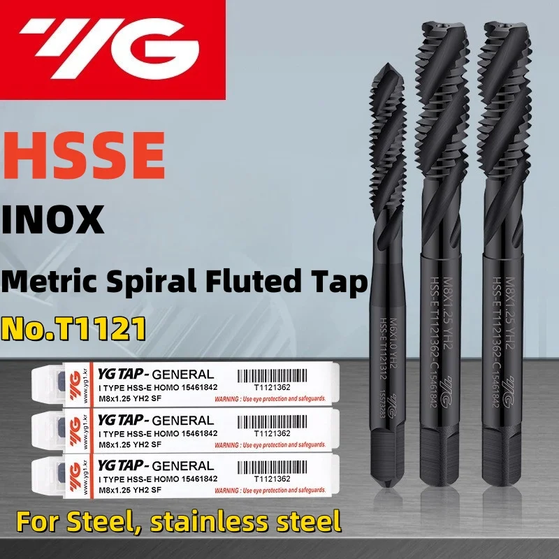 South Korea YG JIS HSSE INOX Metric Spiral Fluted Tap M2M3M4M5M6M8M10M12-M36 Machine Screw Thread Taps For Blind Hole Tapping