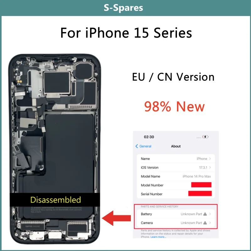 

A+++ Original Disassembled Middle Frame Housing Back Cover For iPhone 15 Plus 15 Pro Max with Battery Rear Camera Assembly