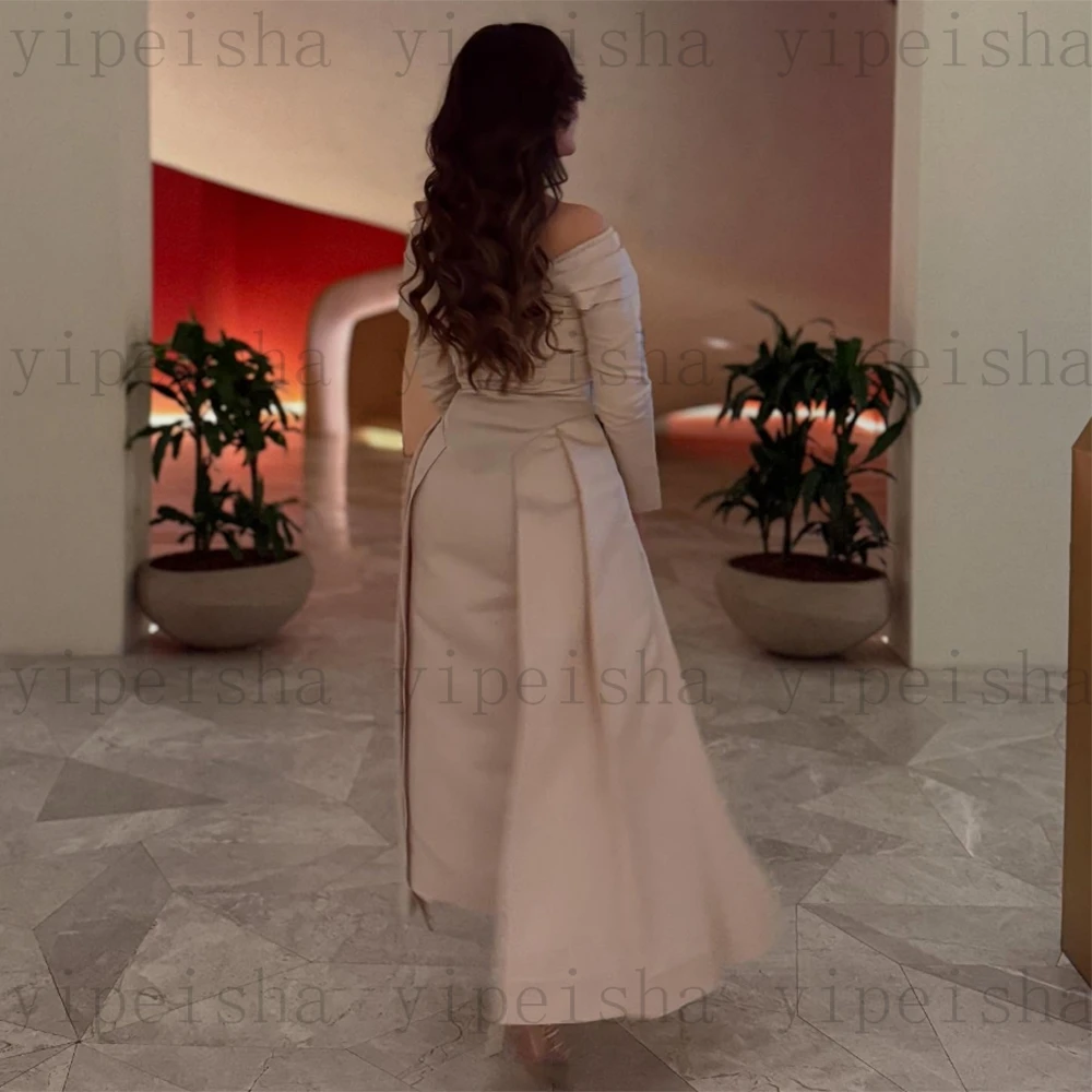 Vestidos de Noche personalizados con cuello en V, manga larga, sencillo, recto, largo hasta el té, sin espalda, vestido de fiesta largo plisado moderno