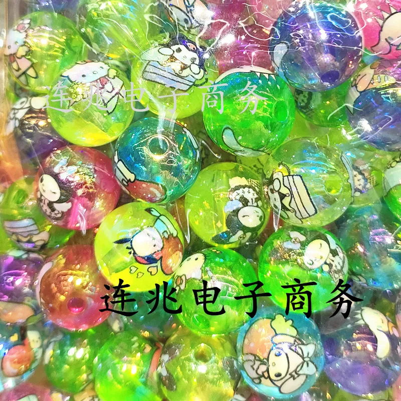 5pcs sanrio cartoon anime acrylic beads jelly background printed beads for diy jewelry making bracelets materials 16mm