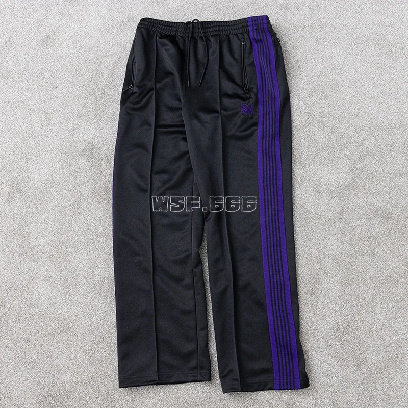 Spot TRACK PANTS Black Purple Butterfly Embroidered Loose Sports Straight Pants 23AW