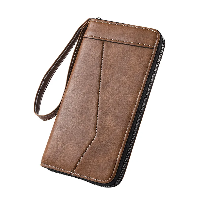 Long Men'S Wallet Fashion Multiple Card Slots Card Holder Designe Business Zipper Mobile Phone Bag Pouch Coin Purse PU Leather