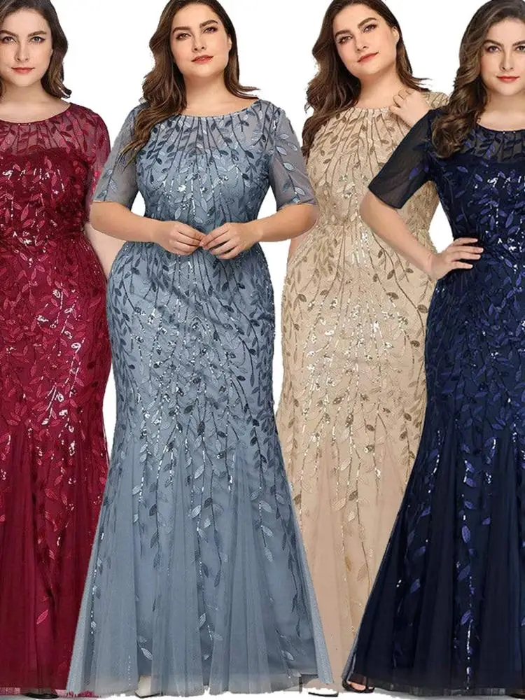 Ele plus size vestido de noite com miçangas e cauda fi design sexy bodycon net dr para mulher longo sve casamento dr