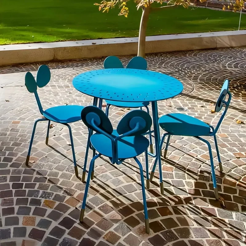 for Stainless Steel Cartoon Wind Table and Chair Kit Outdoor Park Home Simple Courtyard Balcony Cafe Square Table and Chair