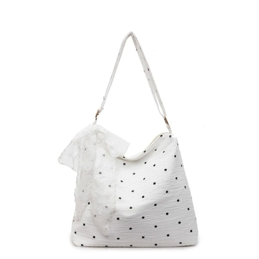 

Korean Stylish Poka Dots Bag Sweet Large Capacity Floral Messenger Bag Leisure Lace Ribbons Women's Handbag Ladies