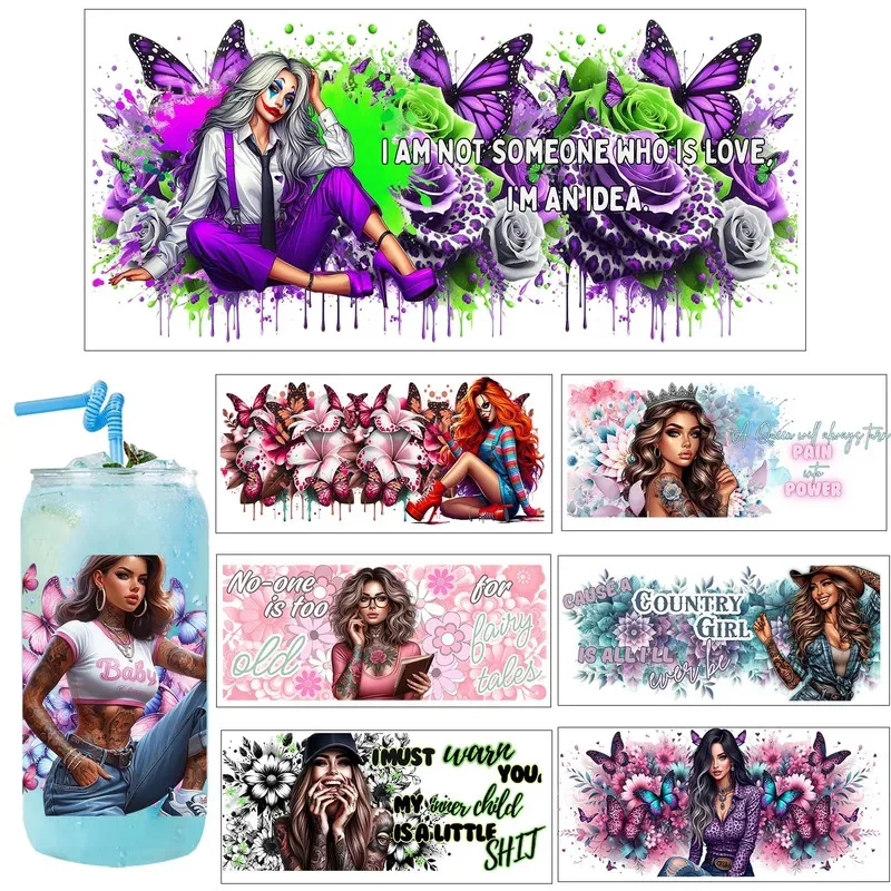 Popular American Cool leopard Girl UV Sticker Party DIY Decals 3D transfers uvdtf tumbler seal stickers 16oz uv dtf cup wraps