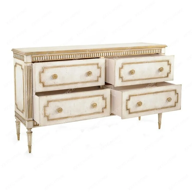 XXsolid wood retro drawer cabinet neoclassical gold-painted old entrance