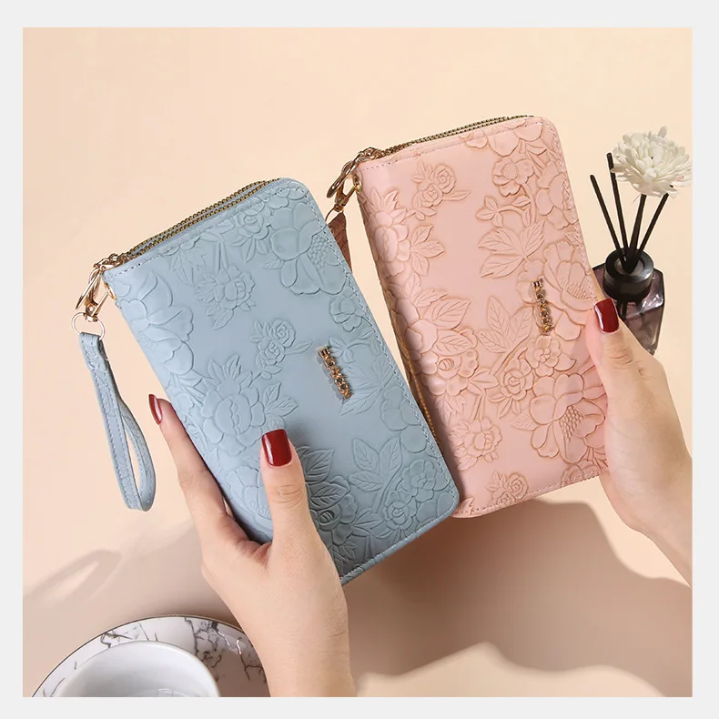 Multifunktionale lange Clutch-Geldbörse mit doppeltem Reißverschluss, großes Fassungsvermögen, doppellagiger Geldclip, kreativer Kartenhalter, Handytasche – Detail 1