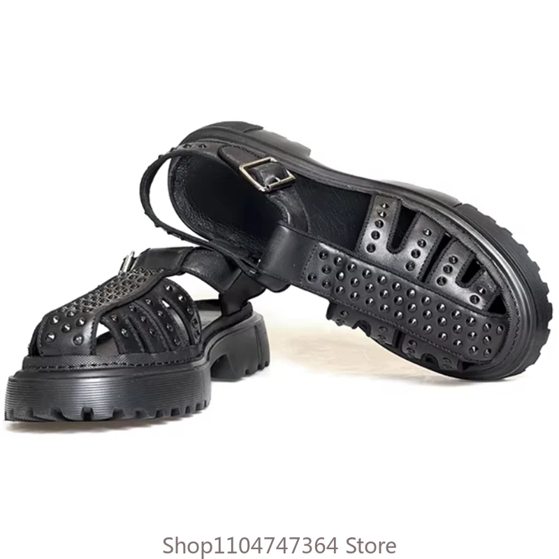 

Мужские сандалии ручной работы с заклепками, из натуральной кожи, для активного отдыха, повседневные, удобные, летние