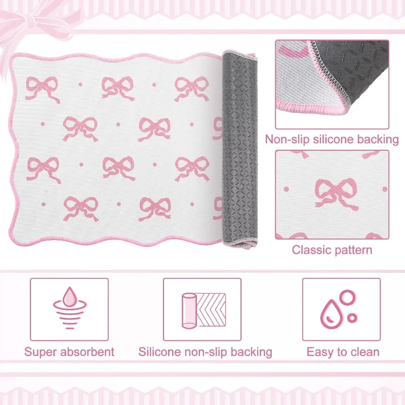 

Милый противоскользящий розовый коврик с бантом для кухни, набор из 2 шт., красивое украшение для комнаты, не требующее глажки