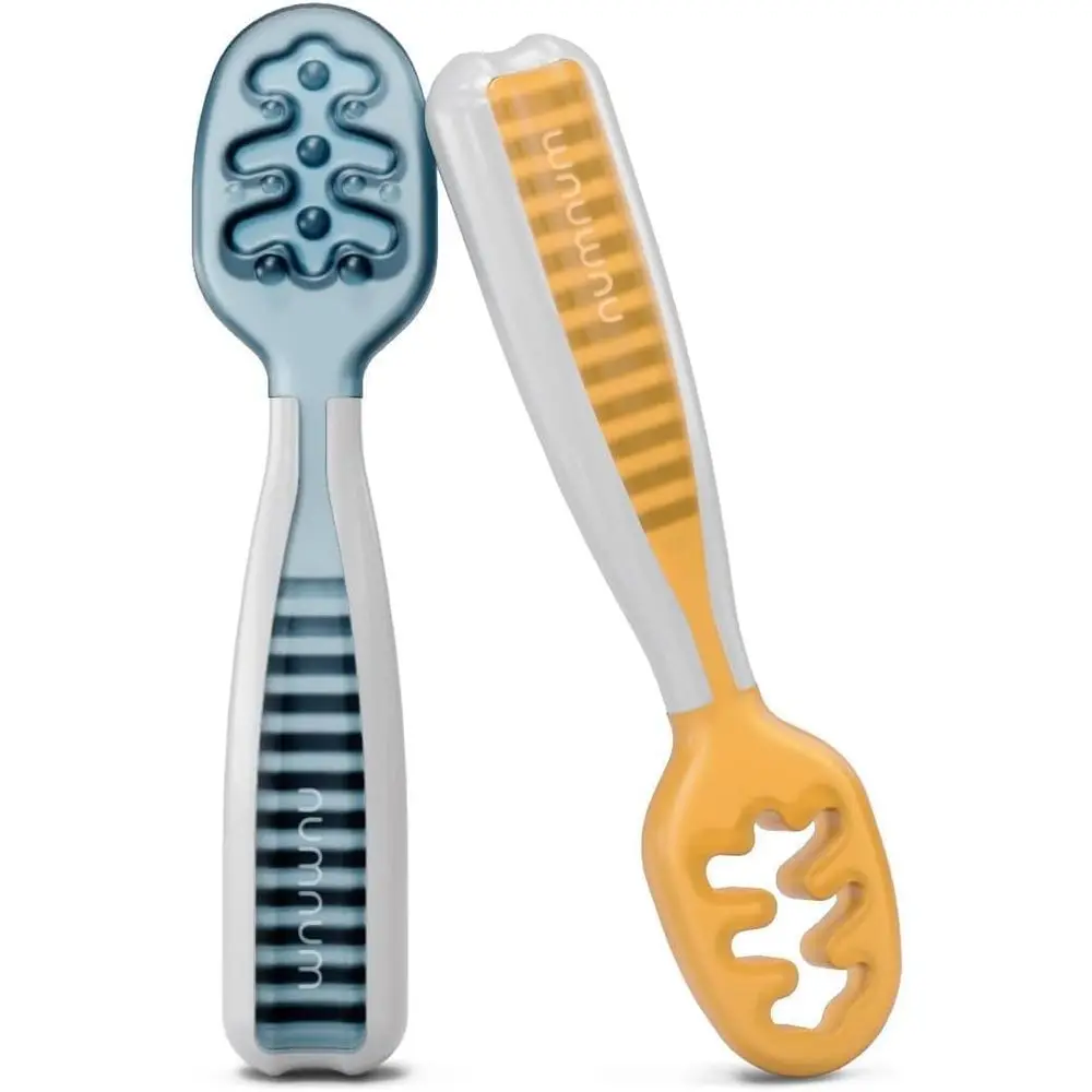 Infant Feeding Set, Silicone Toddler Spoons, BPA-Free, 2 Pack Blue/Orange, for 6+ Months, Ideal for Self-Feeding and BLW
