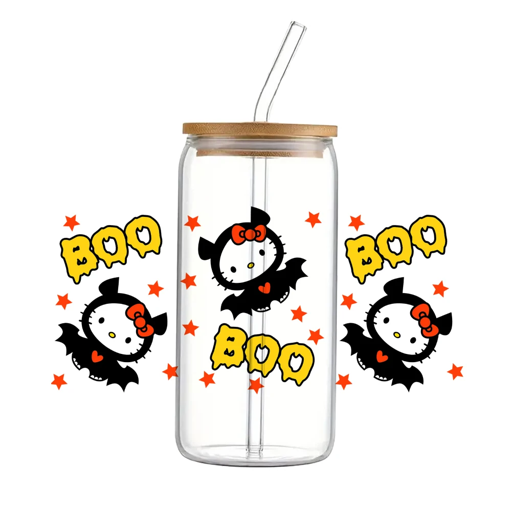 Halloween Ghost Sanrio Hello Kitty Skeletons Black Cat 11*24cm UV DTF Cup Sticker DIY For 16oz Glass Waterproof Decals Sticker