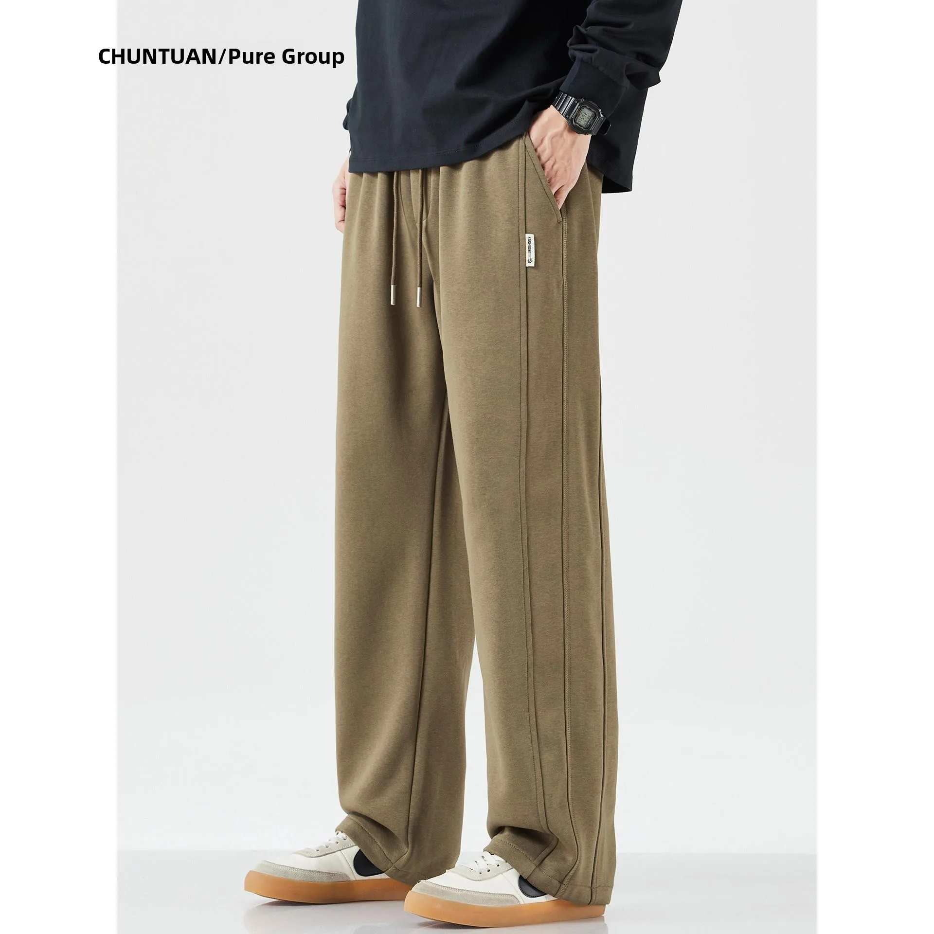 

Модные свободные спортивные брюки прямого кроя для мужчин, осенние повседневные брюки в американском стиле, рабочая одежда цвета хаки, свободные спортивные штаны