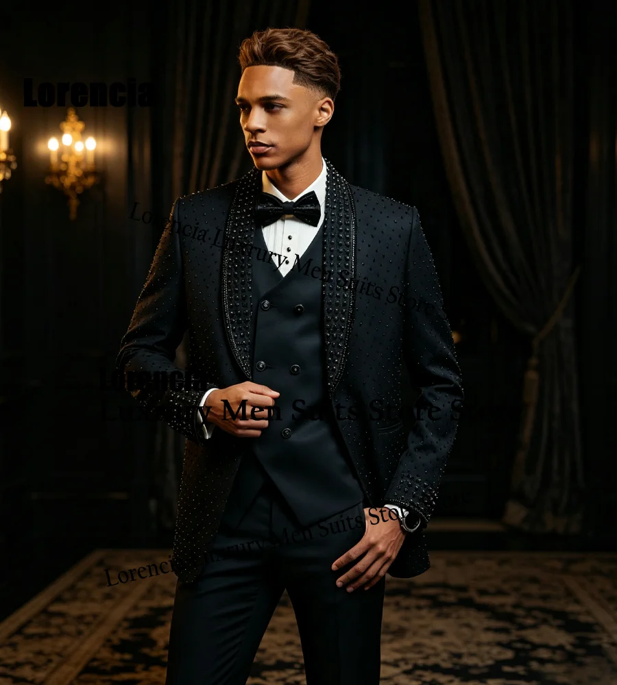 Sparkly Jewelry Paillettes For Men Suit Customized Crystal 3 Pieces Groom Male Blazers Ropa hombre Handsome Slim Wedding Tuxedos