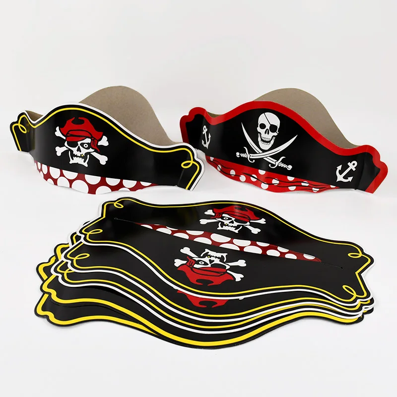 5pc Halloween Paper Hat Skull Print Halloween Captain Pirate Costume Cosplay Props Halloween Party Favor For Kids Birthday Decor