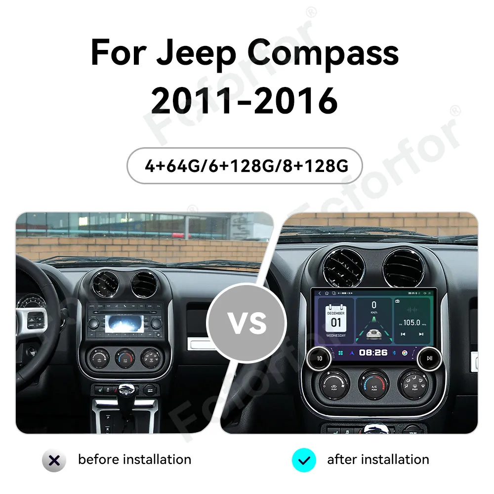 Android 15 Advanced Luxury HD Touch Display 11.5 Inch Wireless CarPlay GPS Navi Stereo Head Unit For Jeep Compass 2011-2016