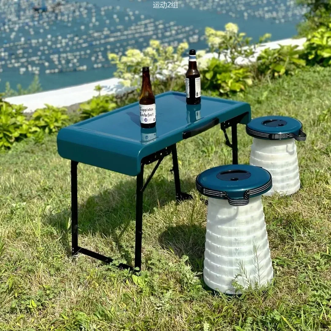 Portable outdoor folding table luminous stool camping fishing coffee table adjustable load-bearing large