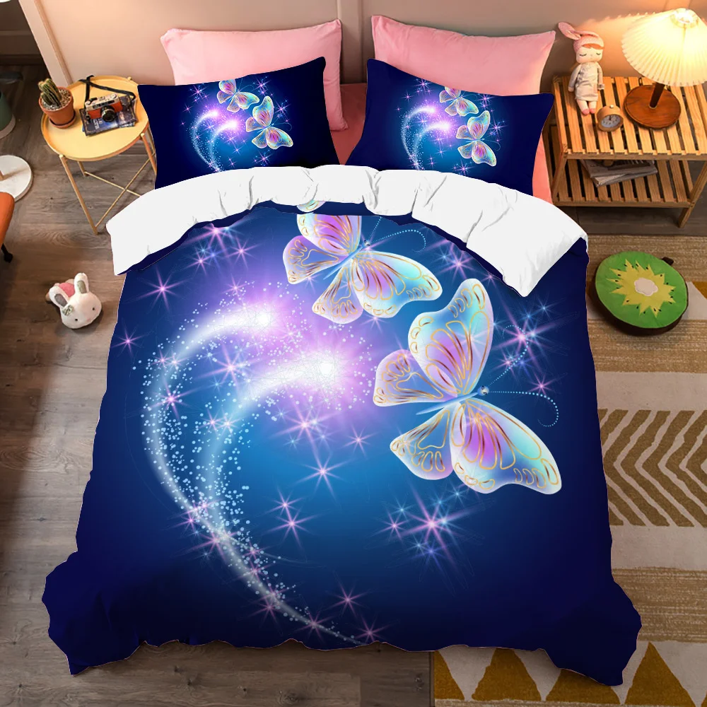 

Colorful Beautiful Butterfly Bedding Set Flying Animal Duvet Cover Set Pillowcase Soft Polyester Comforter Set For Women Girls