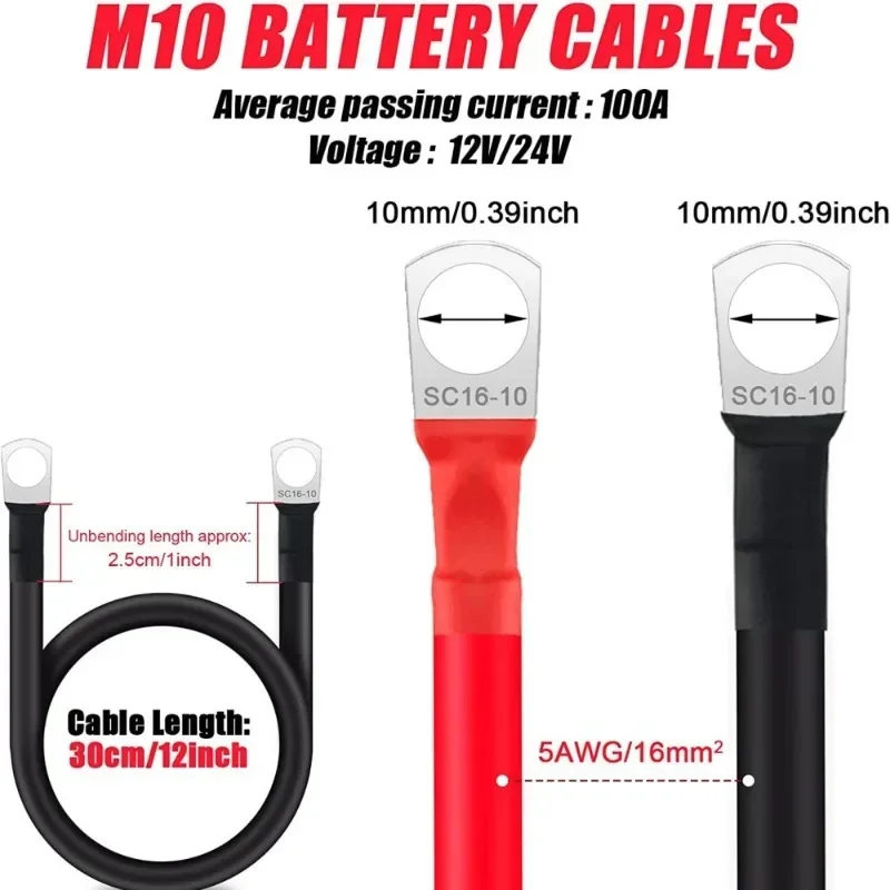 2/4AWG 30 cm Batterie-Inverter-Kabel-Set mit Anschlüssen, verseiltes Kupferkabel, Solarstrom-Verbindungskabel mit Ösen – Detail 2