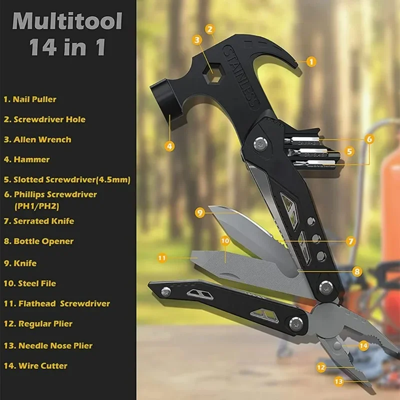 Small Hammer Multi-Tool Hammer Multi-Functional Mini Pliers Camping Gear Survival Tool All in One Survival Tools Multitool