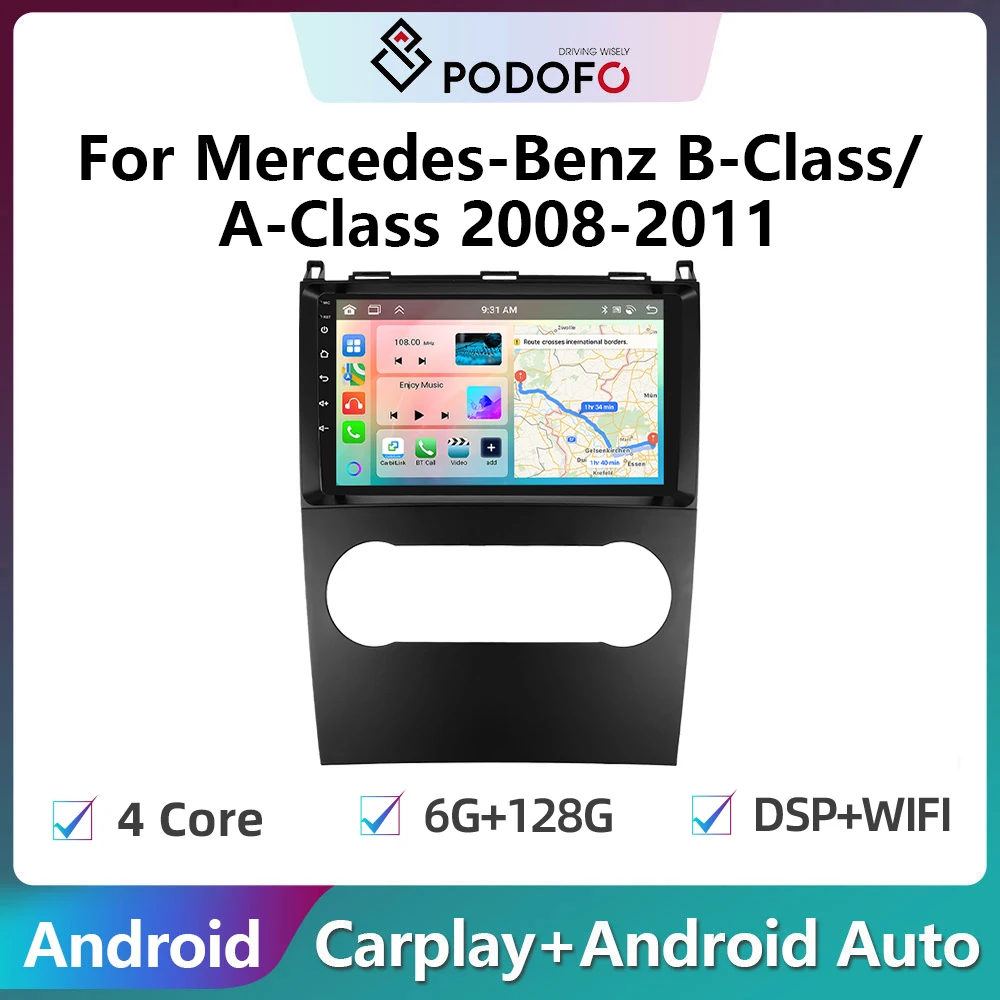 Podofo Android Car Radio Multimidia Video Player For Mercedes Benz B200 A B Class W169 A160 A180 A200 A220 2009-2012 GPS Carplay